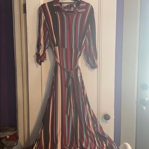 Striped 70s inspired button front dress